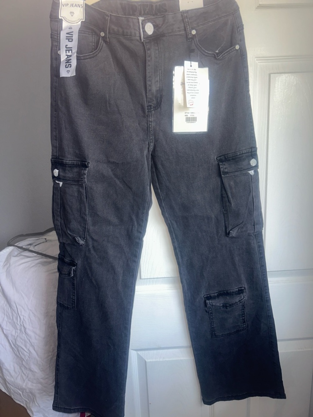 VIP Charcoal Black Straight-Leg Cargo Jeans
